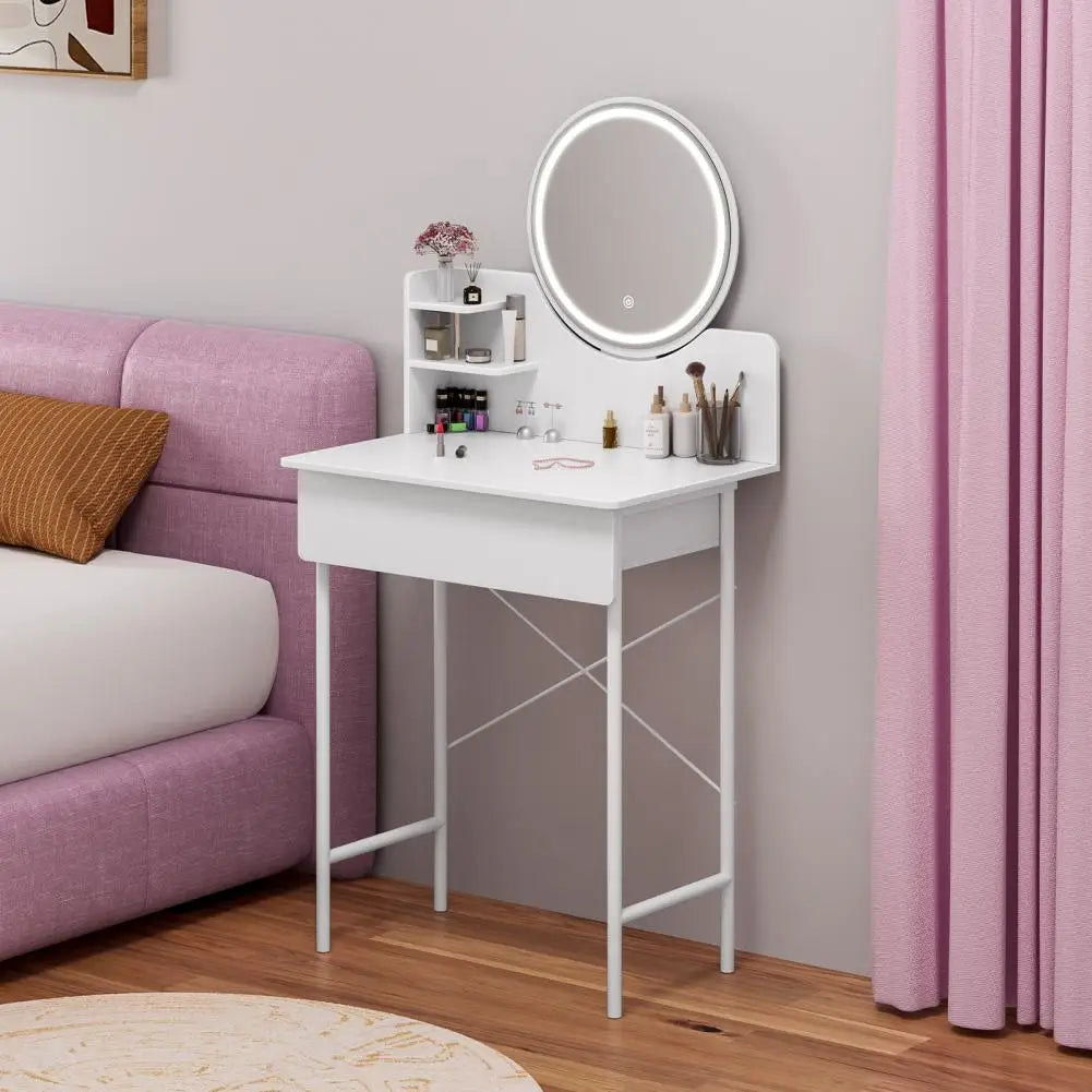 Bedroom Makeup Vanity Desk with LED Mirror Storage Shelves