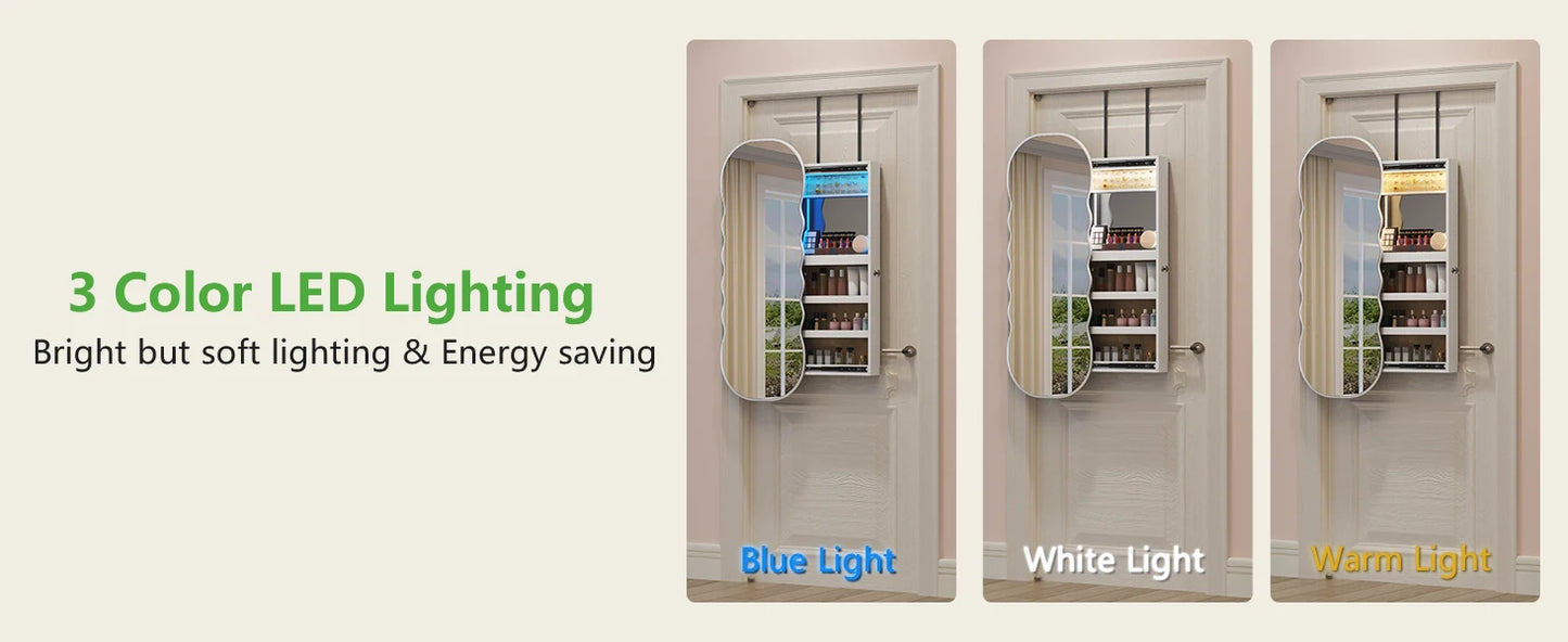 Ljustra Jewelry Armoire with LED Lights Lockable Hanging Organizer Cabinet