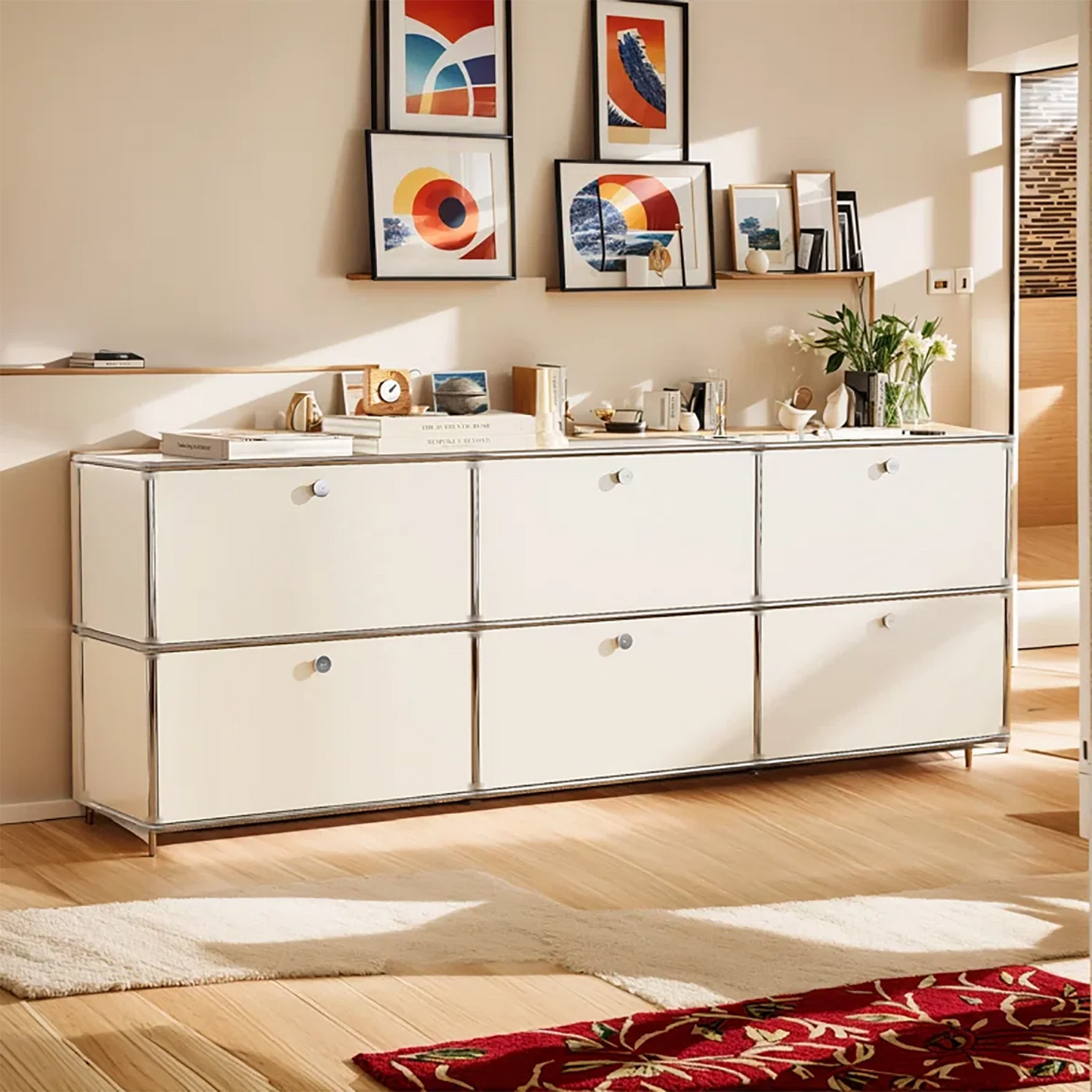 Modern Stainless Steel Storage Cabinet Organizer for Living Room Office