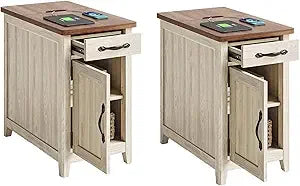 Modern Farmhouse End Table Set of 2 with Charging Station