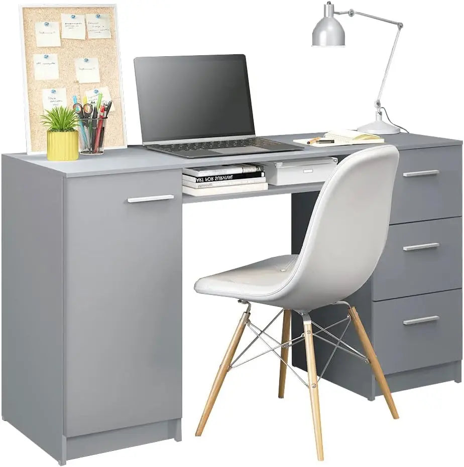 Computer Desk with Drawers and Storage Shelf Modern Home Office Workstation