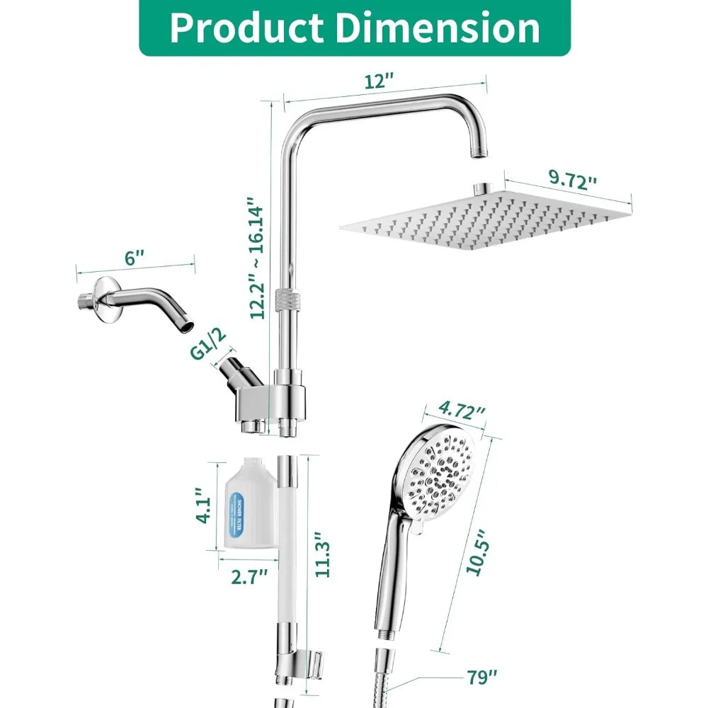 10 Inch High Pressure Dual Shower Head System Handheld Sprayer Filter