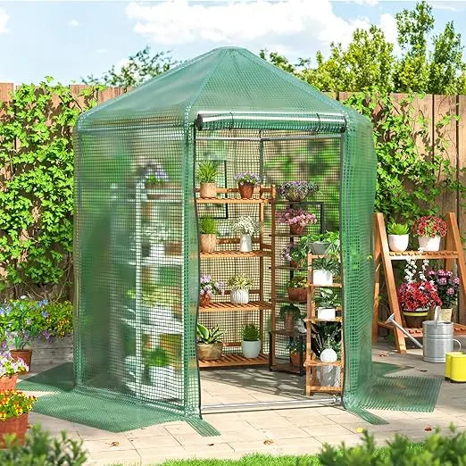 Heavy Duty 7x7x7.3 FT Outdoor Greenhouse Walk-in Metal Green House