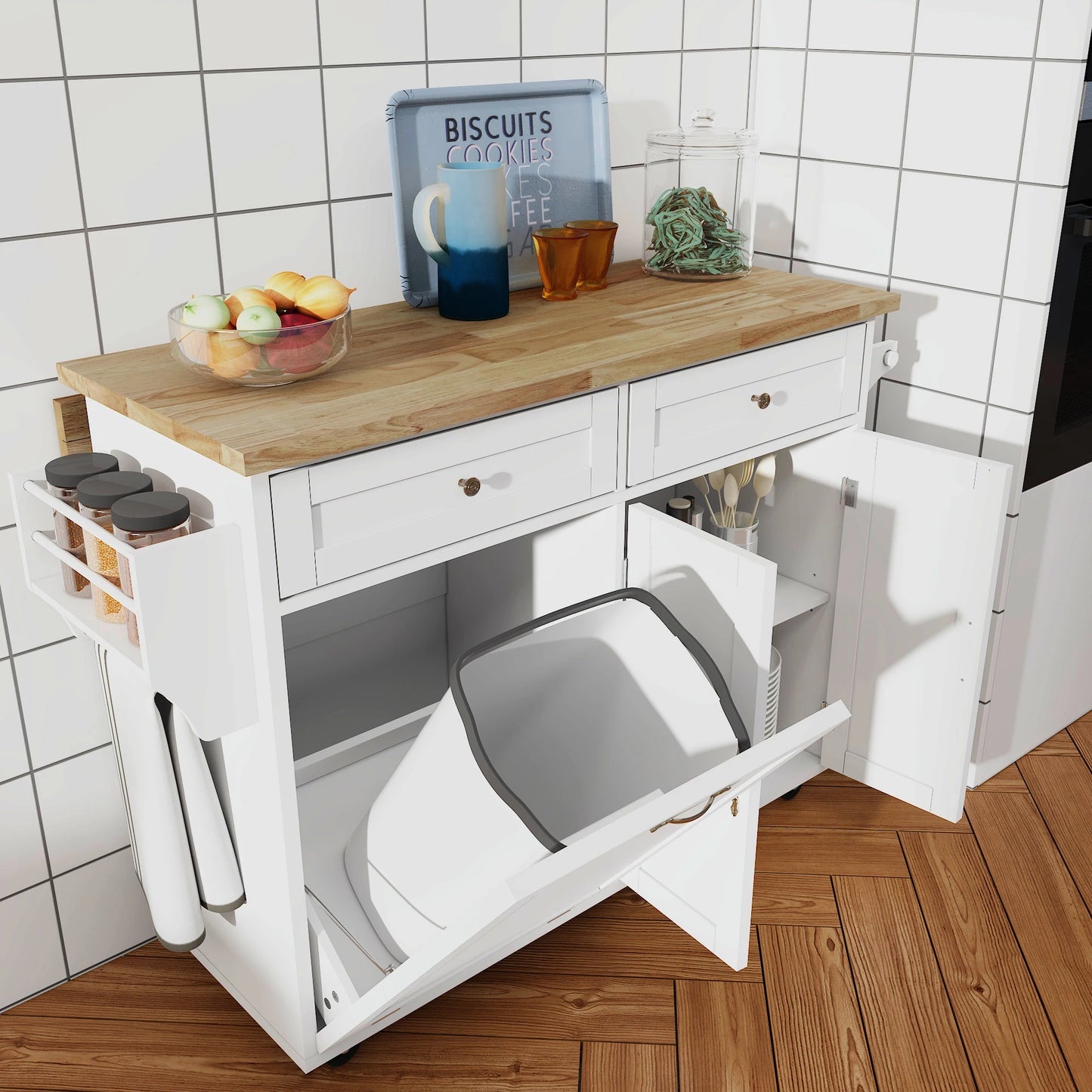 Kitchen Island with Storage Rolling Cart Drop Leaf Towel Rack