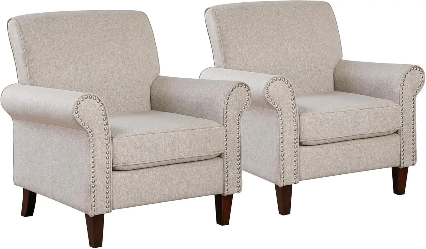 Upholstered Living Room Chair Set of 2 Large Comfy Accent Chairs