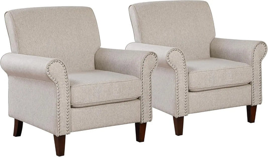 Upholstered Living Room Chair Set of 2 Large Comfy Accent Chairs