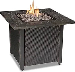 30 Inch Gas Outdoor Fire Pit Table with Resin Mantel and Lava Rock