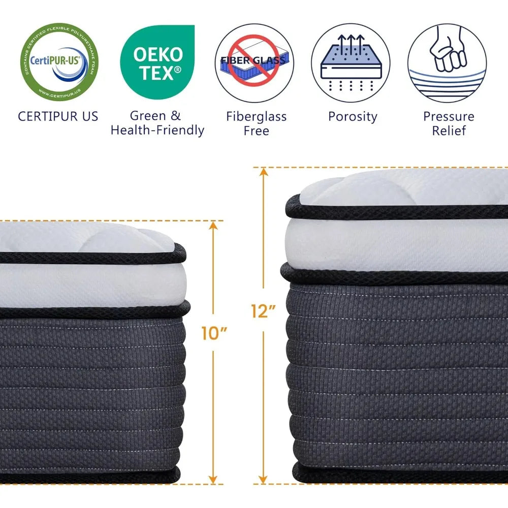 Ljustra 10 Inch Medium Firm Pillow Top Hybrid Mattress in a Box