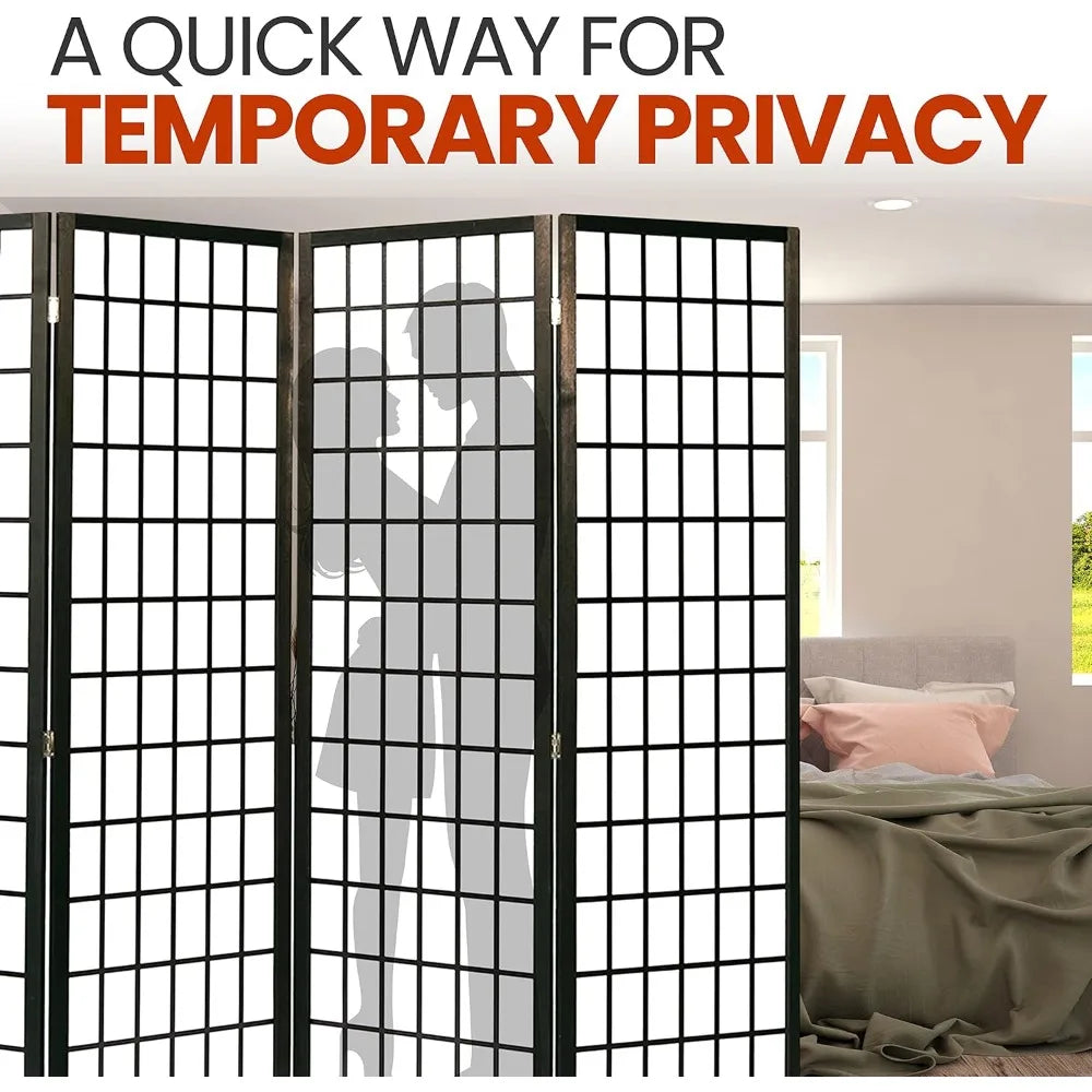 Classic Japanese Screen Room Divider Portable 4-Panel Folding Divider
