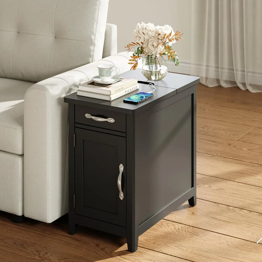 End Table Set of 2 with Charging Station Modern Farmhouse Side Table
