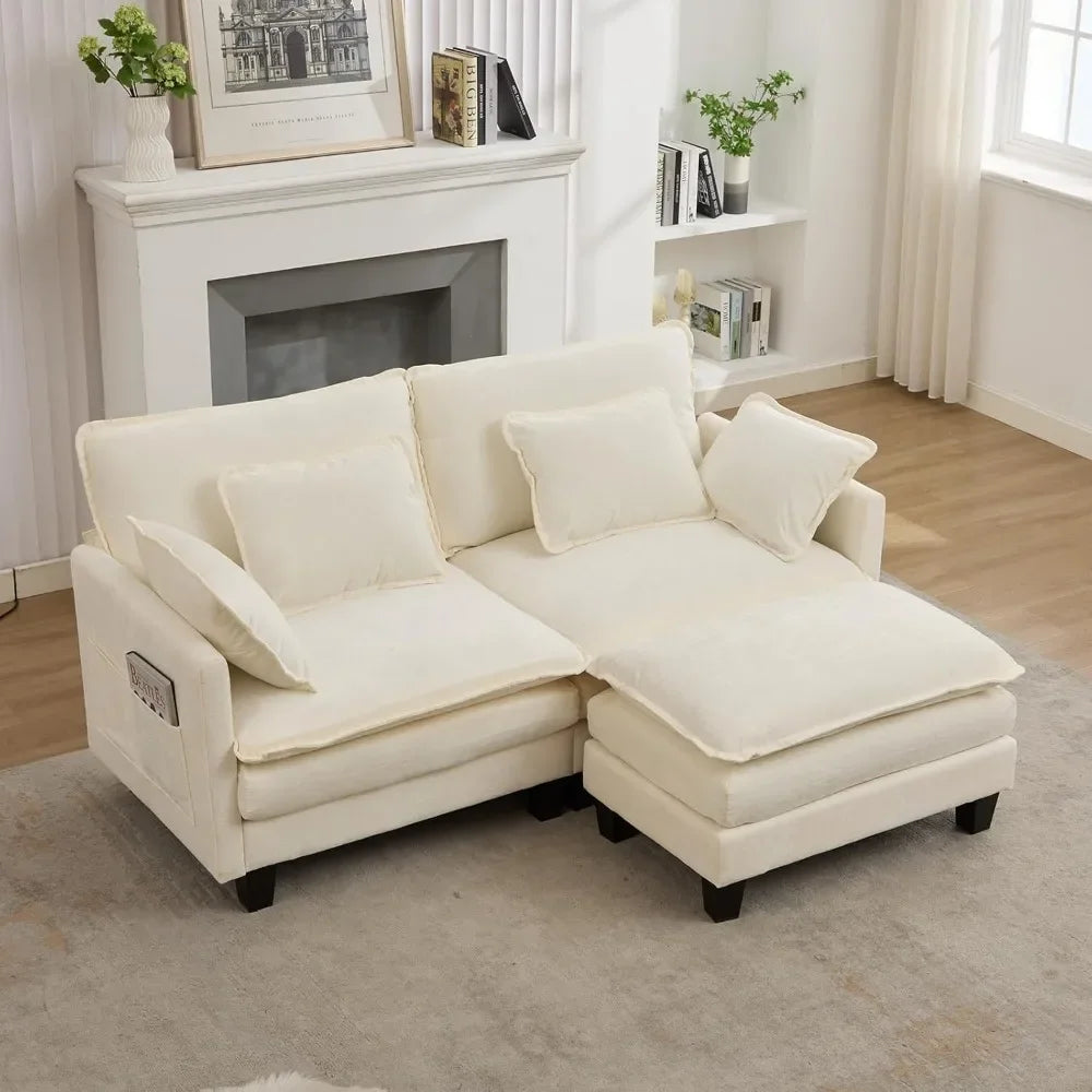 L-Shaped Modular Sectional Comfy Cloud Couch with Movable Ottoman