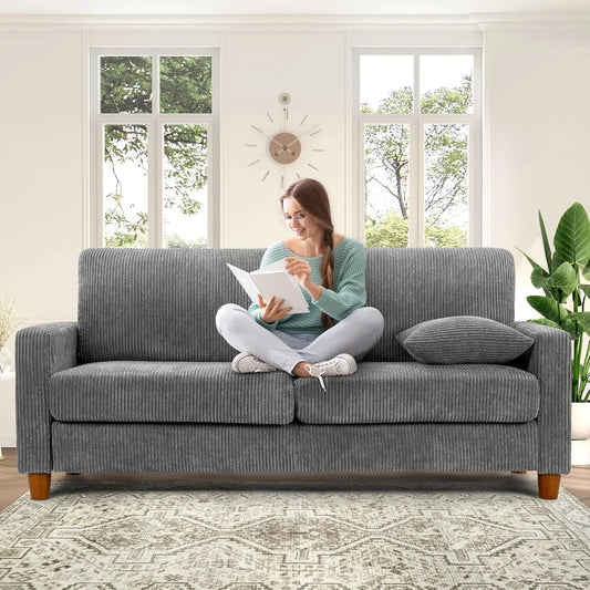Ljustra 70in Grey Sofa Comfy Corduroy Loveseat No Tool Assembly