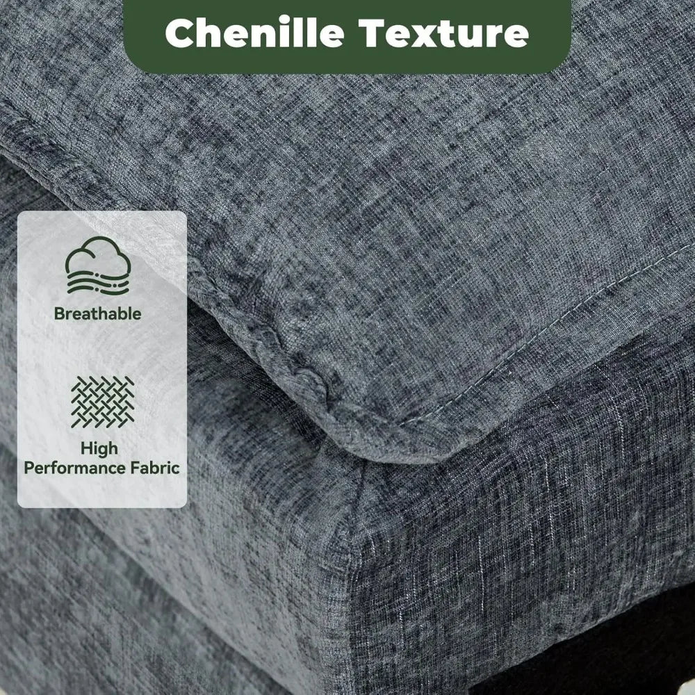 U-Shaped Modular Sectional Sofa with USB – Cloud Chenille Fabric Couch w/ Removable Covers