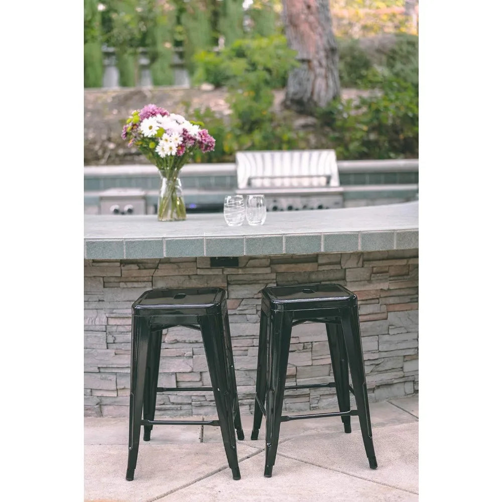 24 Inch Backless Metal Bar Stools Indoor Outdoor Set of 2 Modern Design
