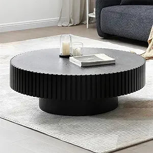 Modern Round Coffee Table Solid Wood Grey 31.5 Inch for Living Room