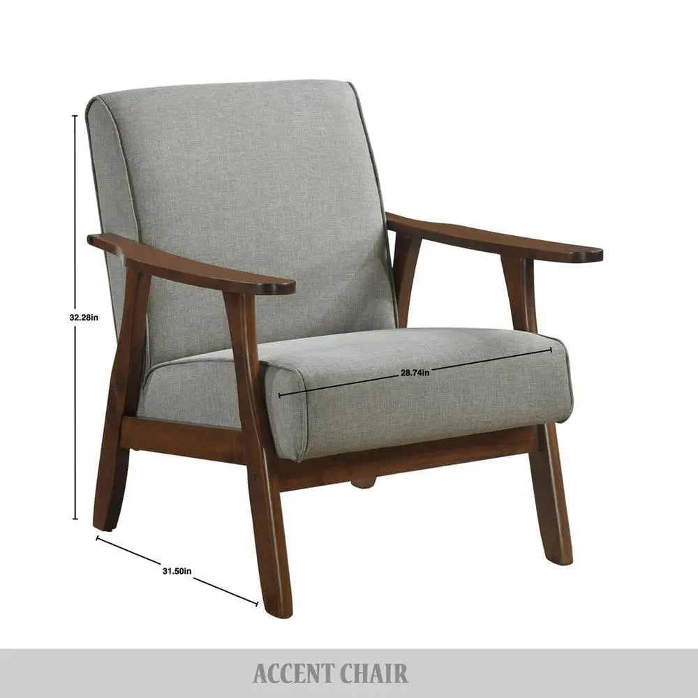 Mid Century Linen Upholstered Accent Chair Solid Wood Frame Ergonomic Design