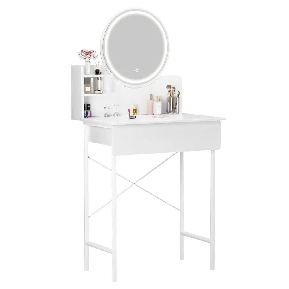 Bedroom Makeup Vanity Desk with LED Mirror Storage Shelves