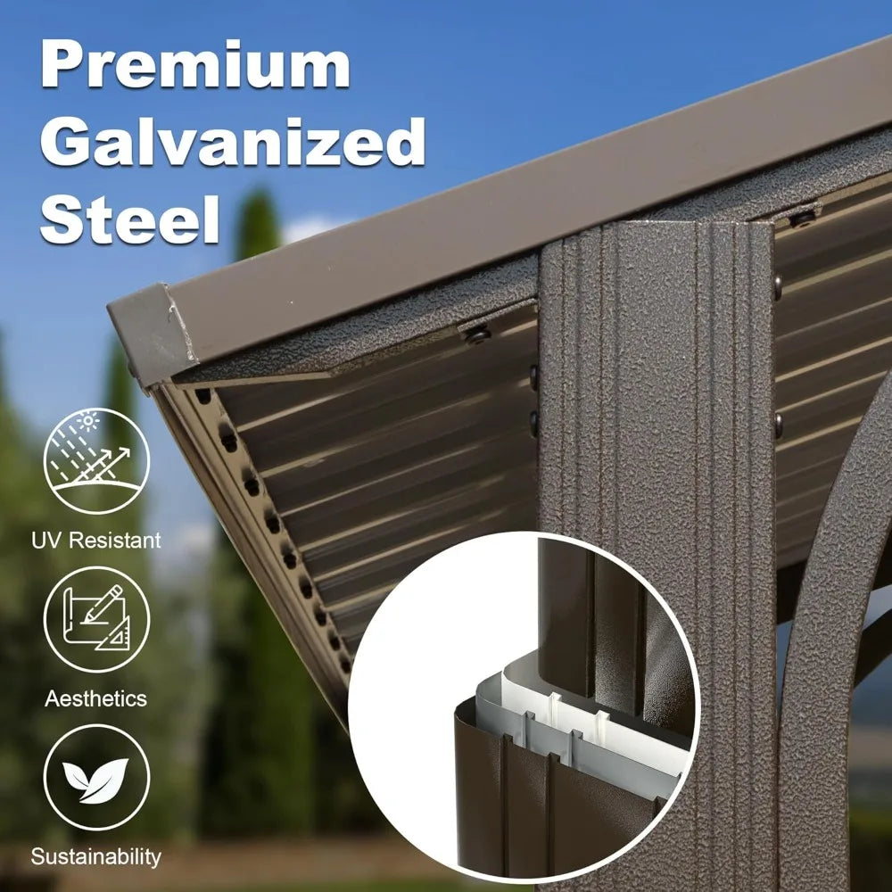 Domi 8x5FT Hardtop Grill Gazebo BBQ Canopy with Side Shelves Hook