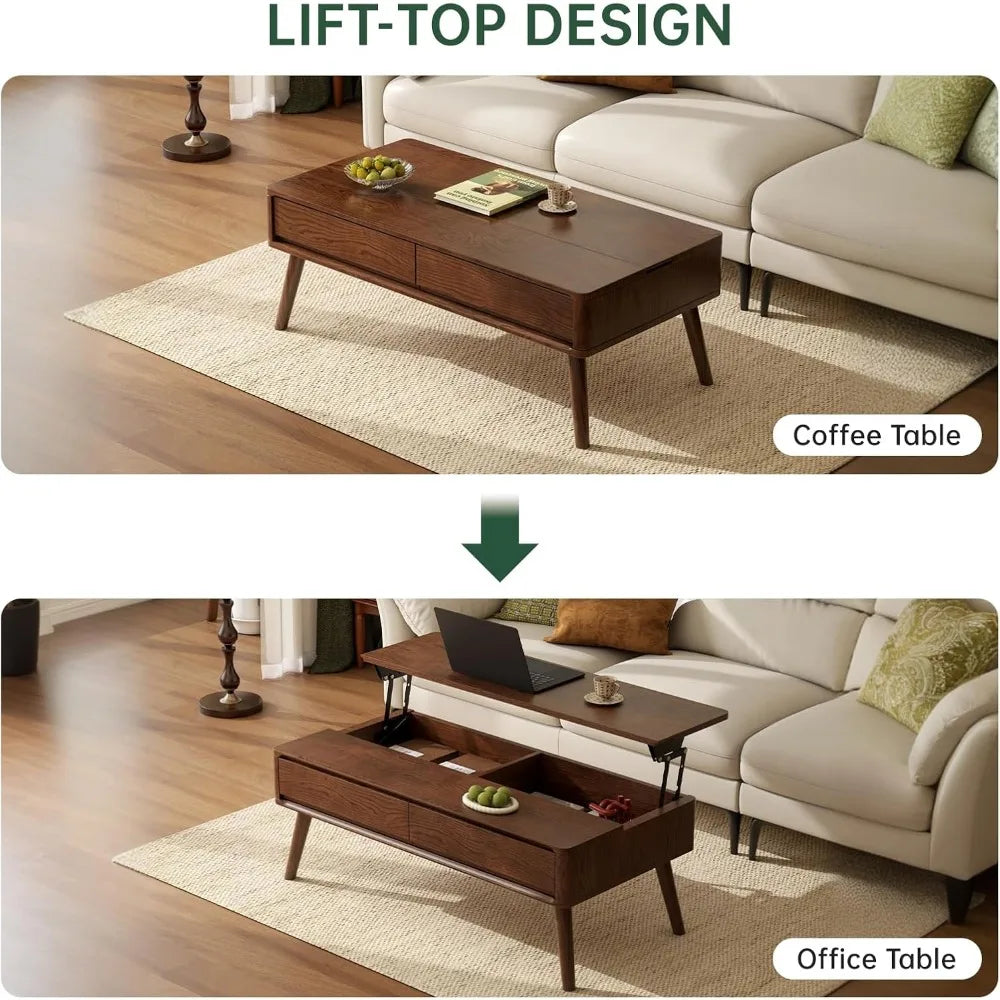 Lift Top Coffee Table Solid Oak Wood Storage Modern Design Walnut