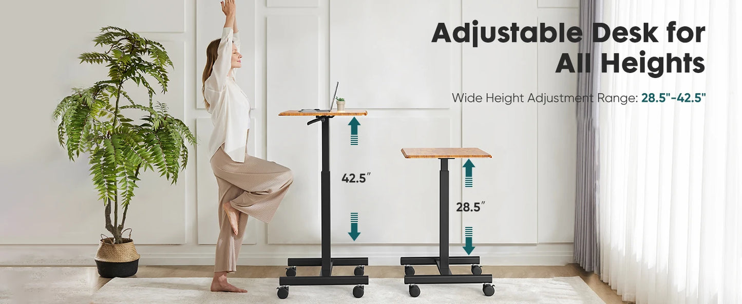 Height Adjustable Portable Computer Desk Mobile Workstation with Wheels