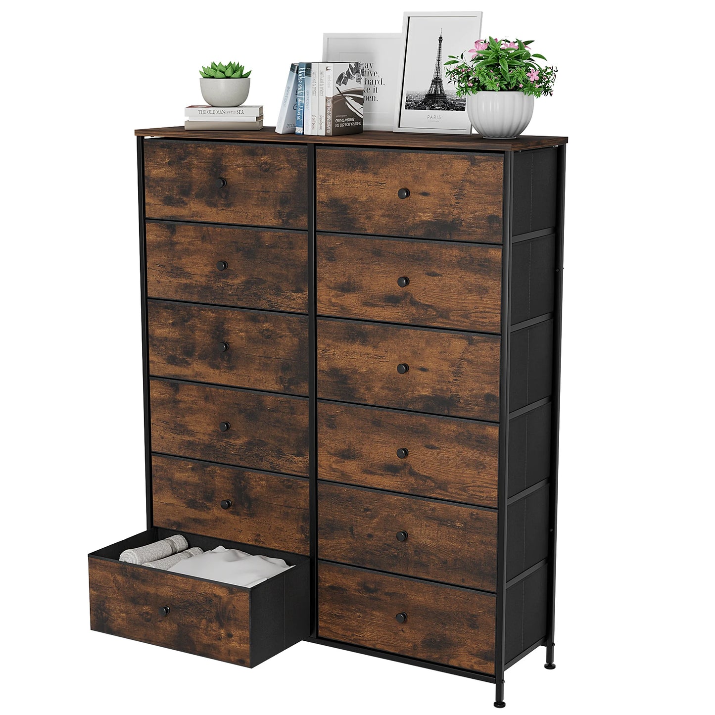 **** Chest of Drawers Fabric Storage 8/12 Drawers Wooden Top Metal Frame