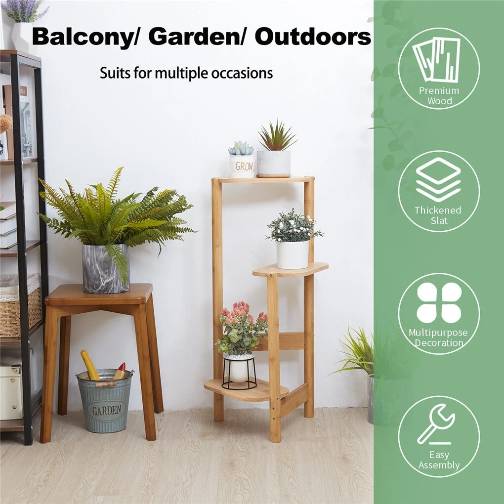 3-Tier Bamboo Plant Stand Indoor Corner Shelf Display Rack