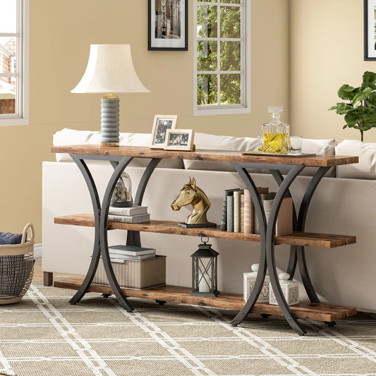 Ljustra 70.8 Inch Narrow Console Table Long Entry Table with 3 Shelves