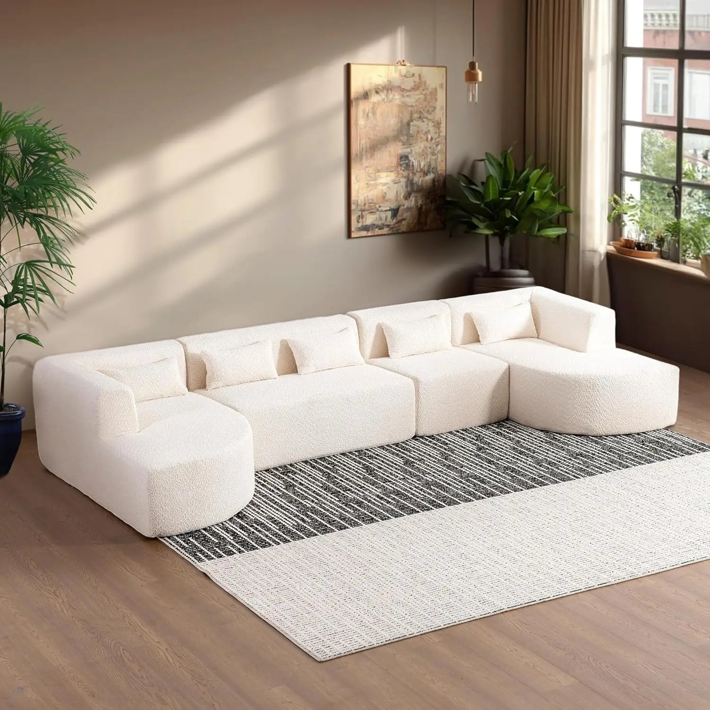 144 Inch Modular Cloud Sectional Sofa Deep Seat with Chaise Lounge and Pillows