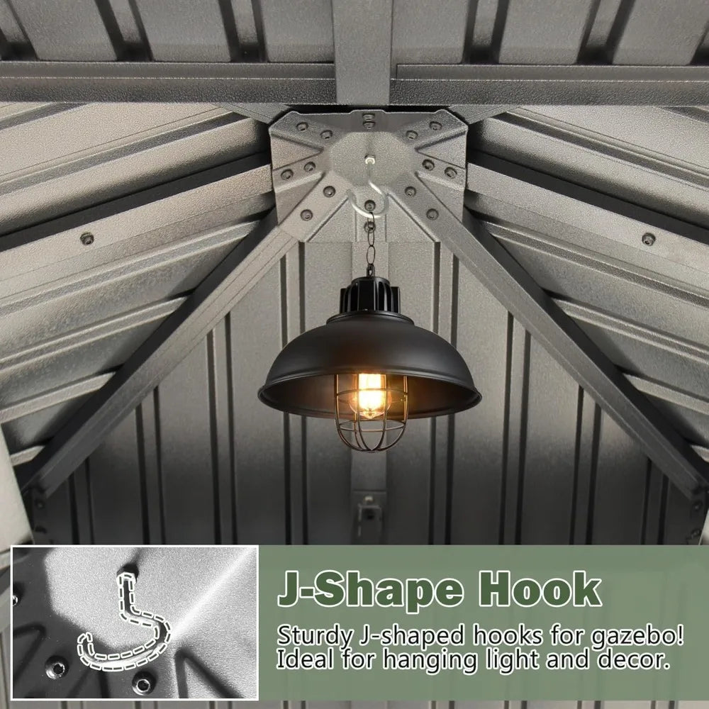 8.5ft Cedar Wood Hardtop Gazebo Double Roof Outdoor Pavilion