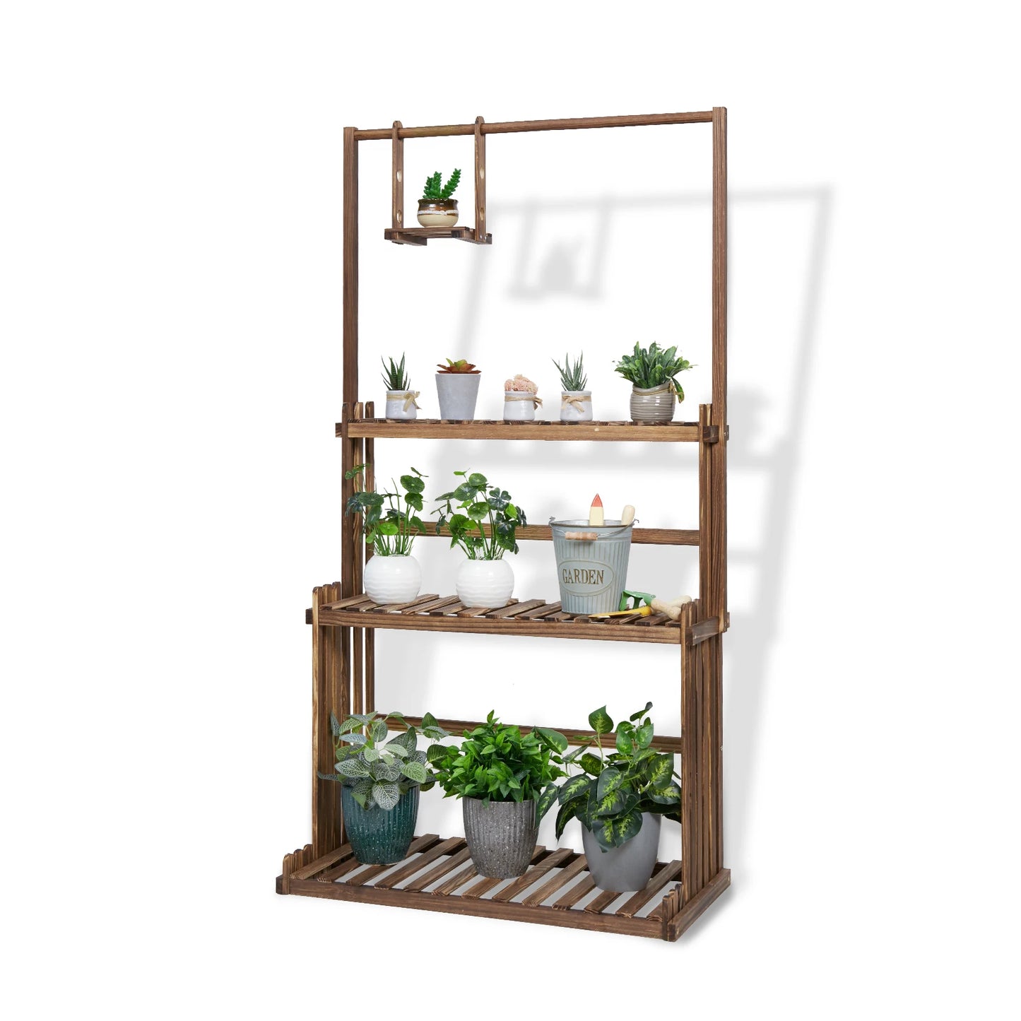 3-Tier Hanging Wood Plant Stand Indoor Outdoor Flower Pot Organizer Rack