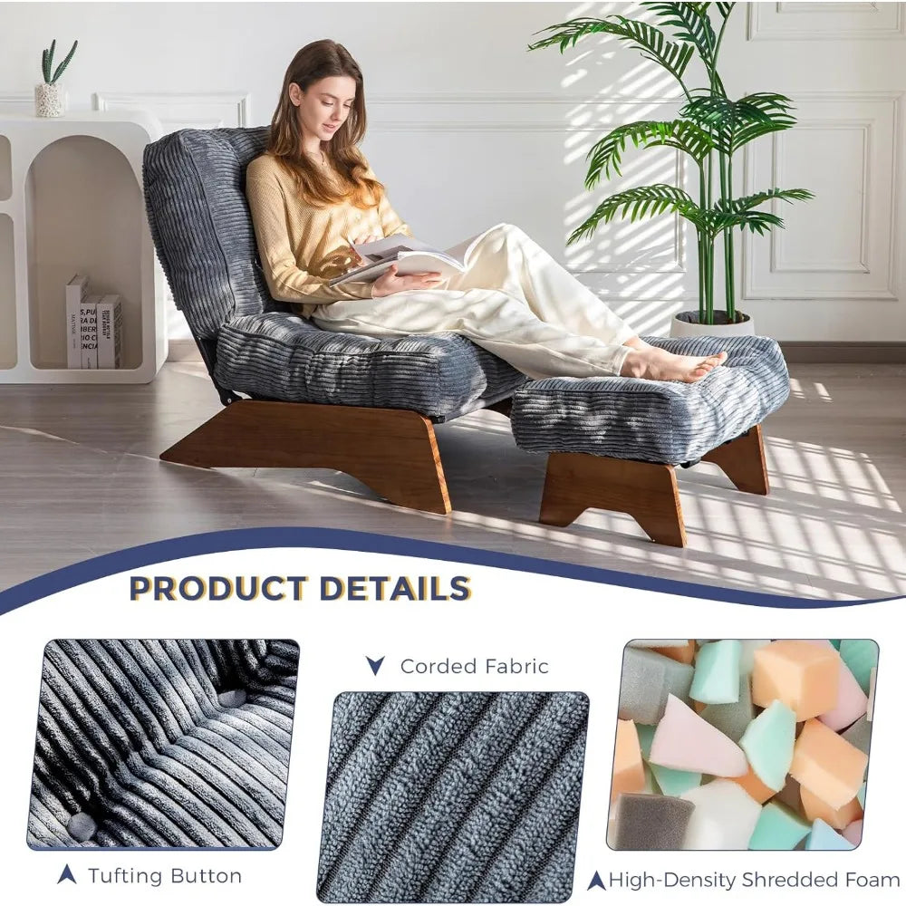 Accent Chair Ottoman Adjustable Backrest Tufted Living Room Furniture