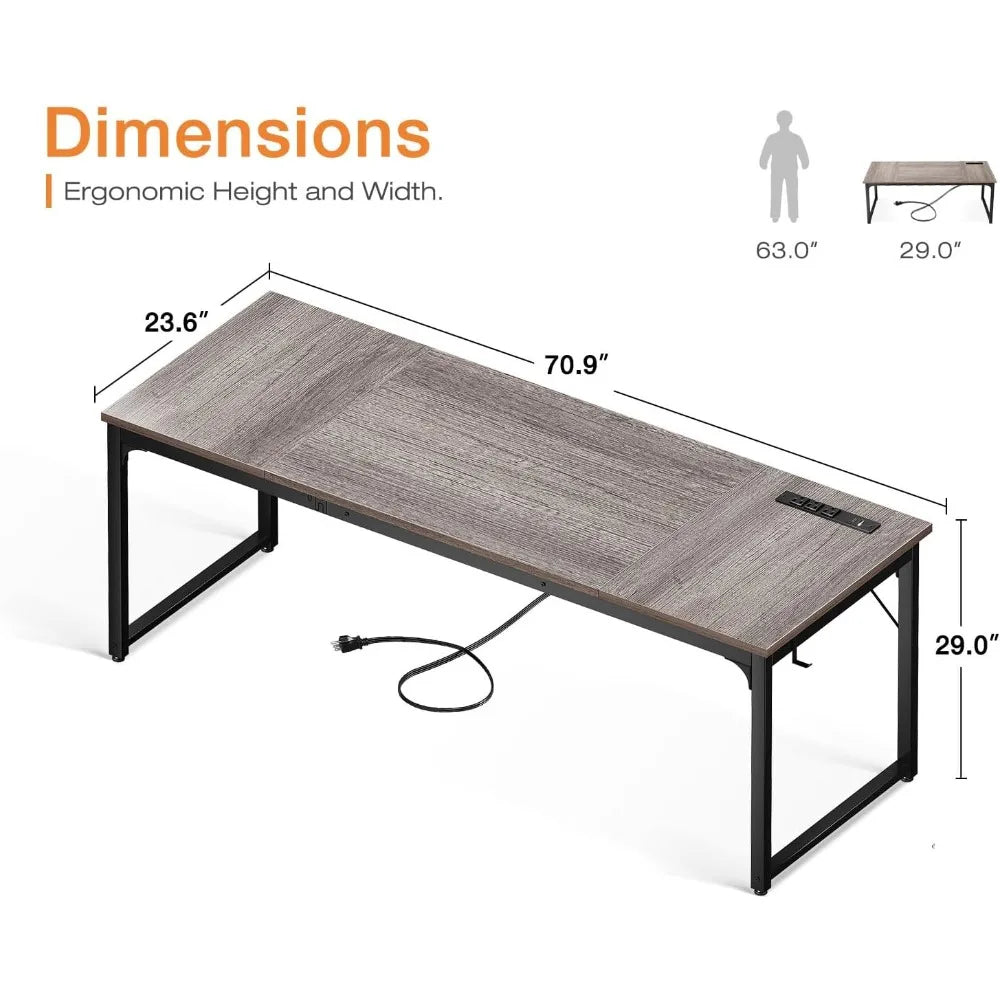 Large Computer Desk with USB Ports Home Office Study Writing Desk