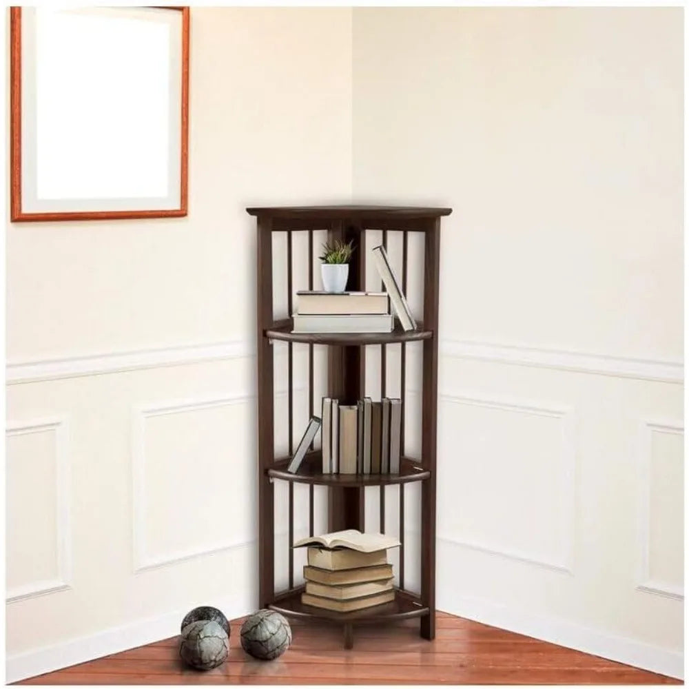 Natural Beauty Corner Folding Bookcase 4-Shelf Storage for Home Office