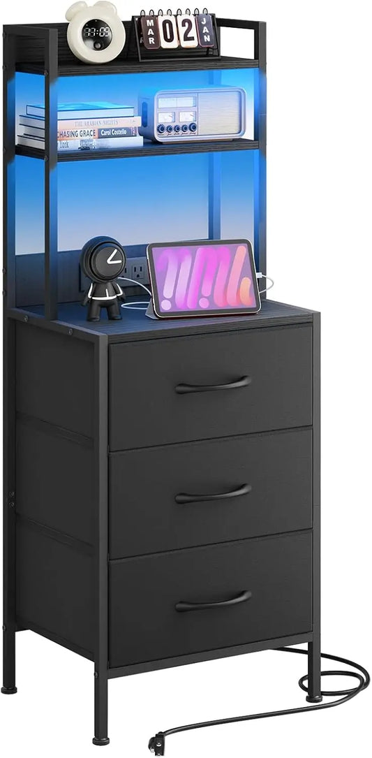 41 Inch Tall Nightstand with USB Charging Station and LED Lights