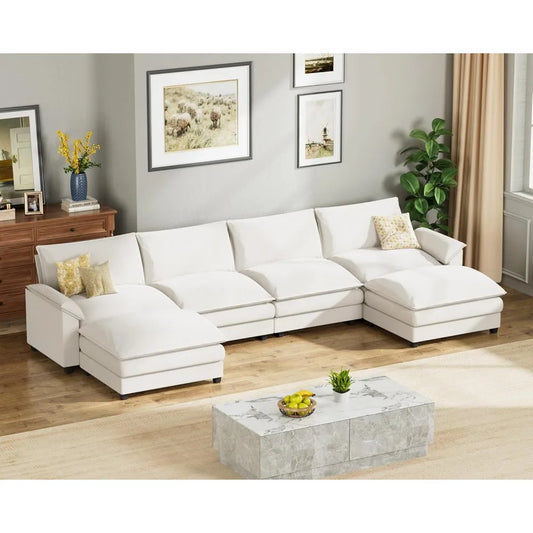 Ljustra U Shaped Modular Sectional Sofa 159" Chenille 4-Seat Reversible Ottoman