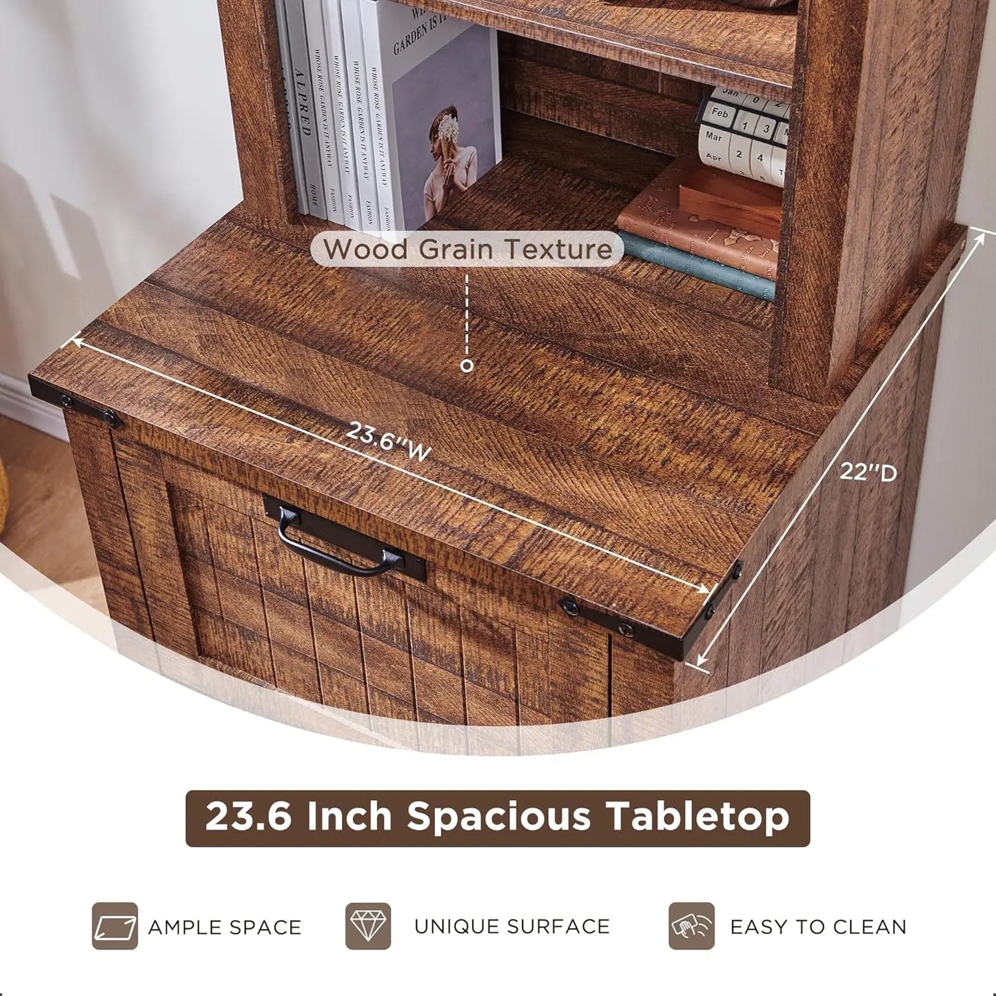 Bookcase with 2 File Drawers 72 Inch Rustic Wood Bookshelf Storage
