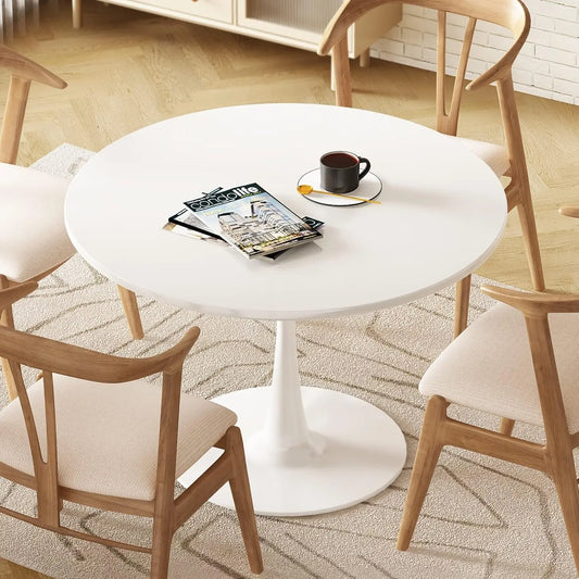 White Round Tulip Dining Table for 2-4 Modern Minimalist Kitchen