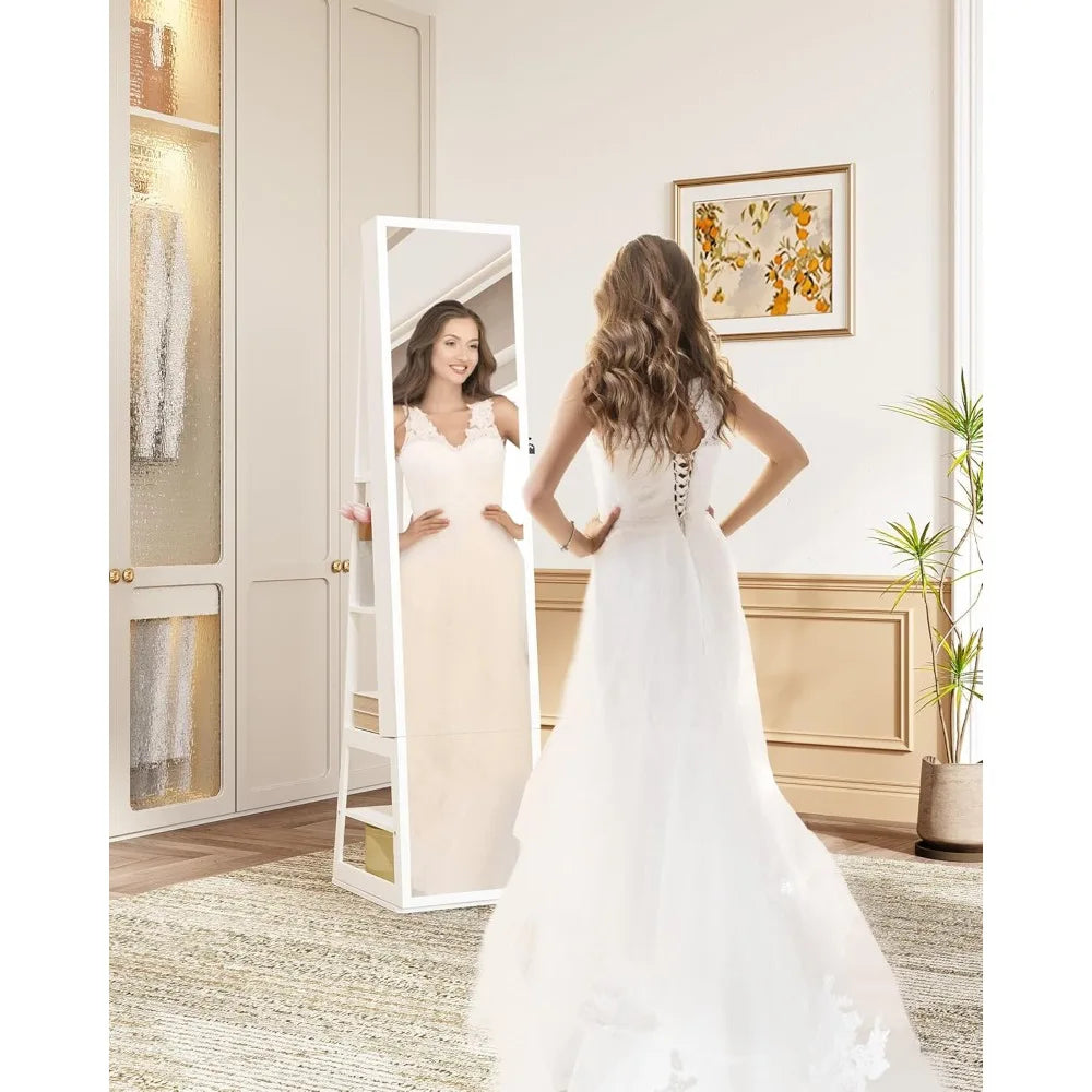 Ljustra 16 LED Jewelry Cabinet Armoire 360° Rotating Lockable Mirror