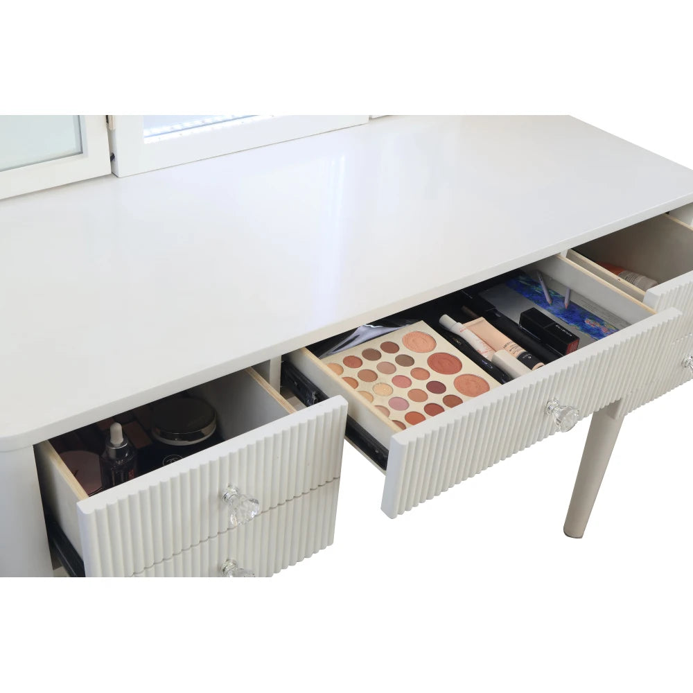 Luxury Mirrored Vanity Desk Set with Stool and Drawer Storage for Bedroom