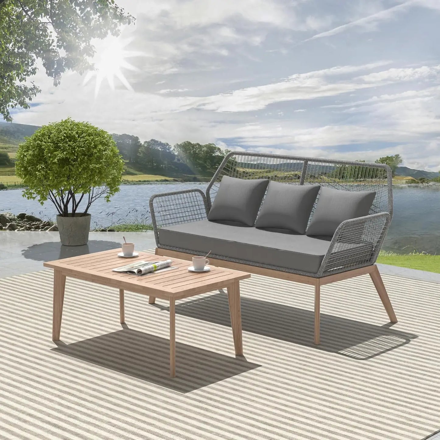 Outdoor Patio Furniture Set Modern Rope Woven Sectional Sofa Set