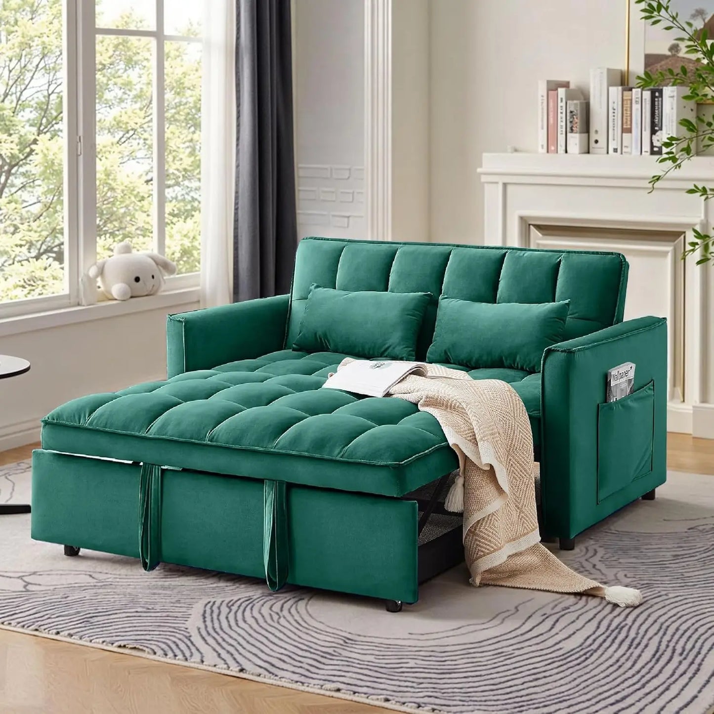 Sleeper Sofa Bed 55 Inch Convertible Loveseat Couch with Side Pockets