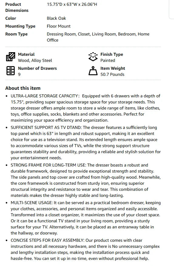 Ljustra 9 Drawer Wide Chest of Drawers Fabric Storage Dresser