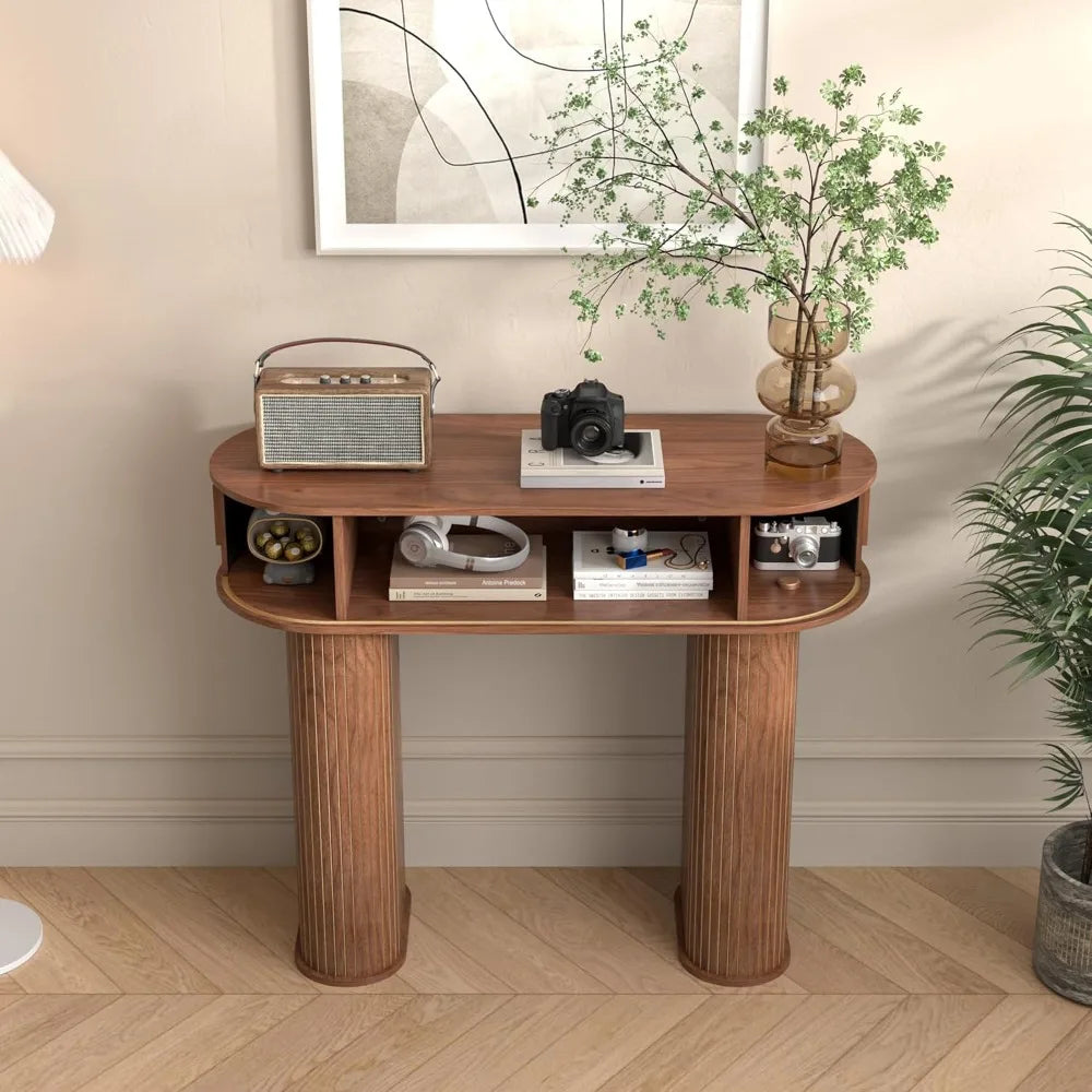 Round Mid Century Modern Console Table Narrow Entryway Sofa Table