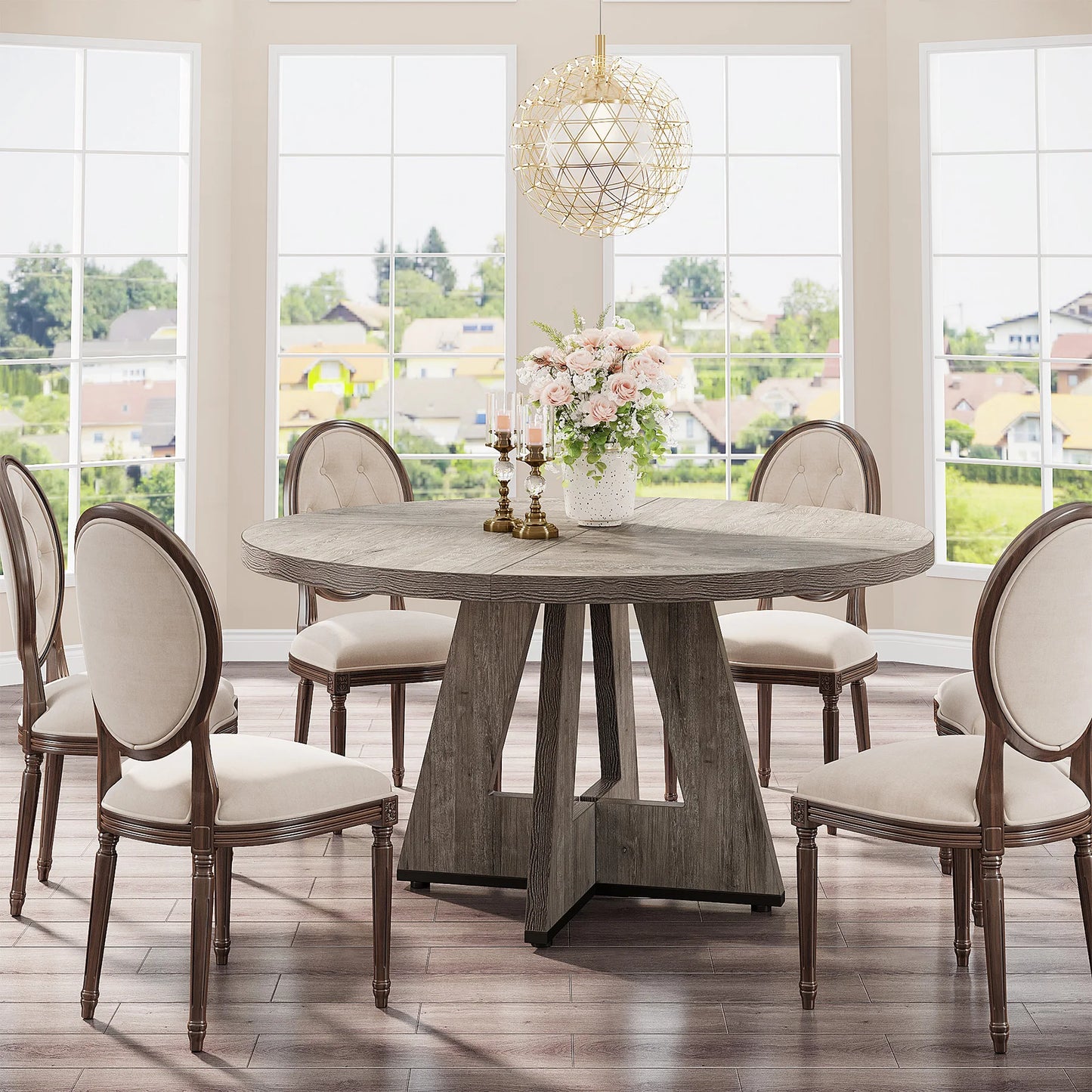 Ljustra Round Dining Table for 4 Farmhouse Style Kitchen Table 47 Inch