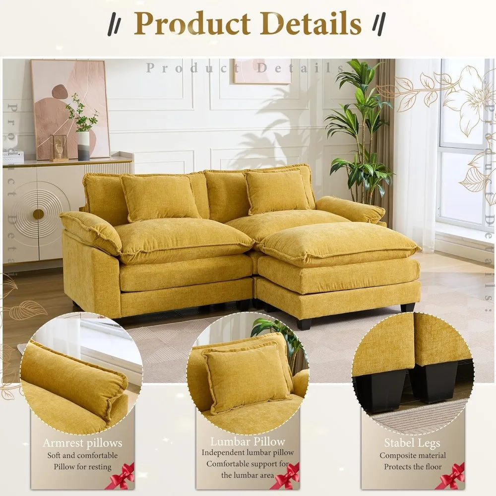 Modular L-Shape Chenille Sectional Sofa Couch w/ Ottoman Pillows for Living Room