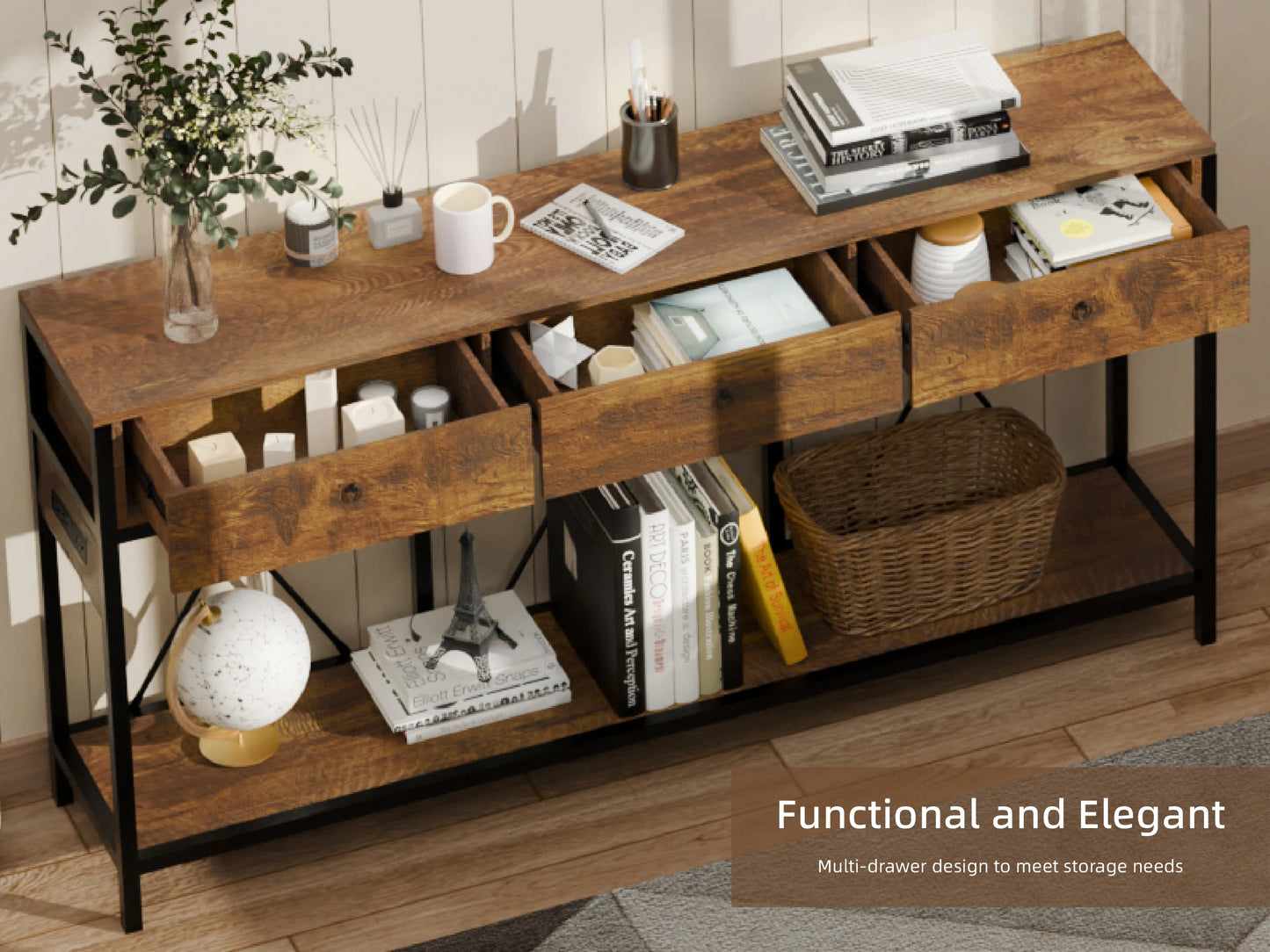 Redlife 67 Entryway Table with Charging Station Console Table for Living Room