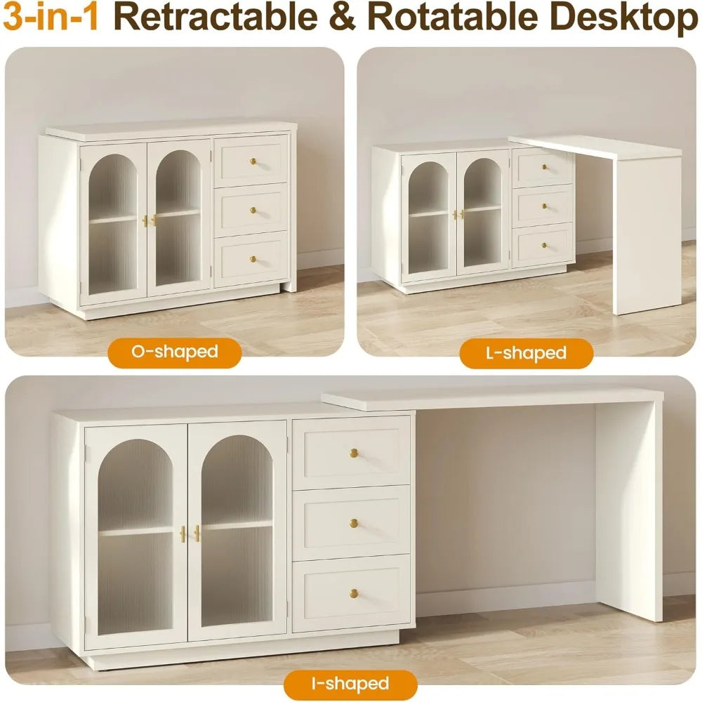 Modern L Shaped White Makeup Vanity Desk with Storage for Women