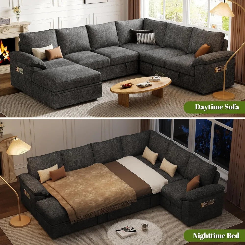 108 Inch Sectional Sleeper Sofa U Shaped Modular Couch with Storage