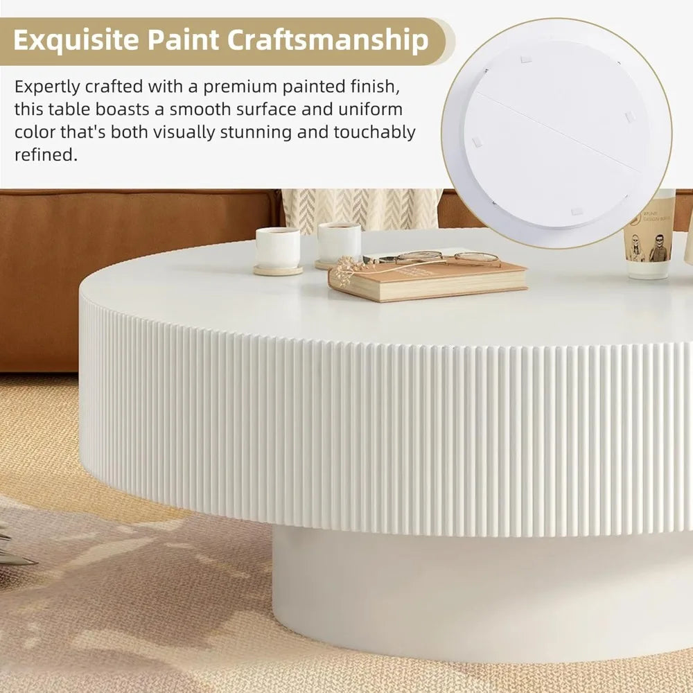 Modern Round Coffee Table 31.5 Inch Thick Top Minimalist Design Living Room