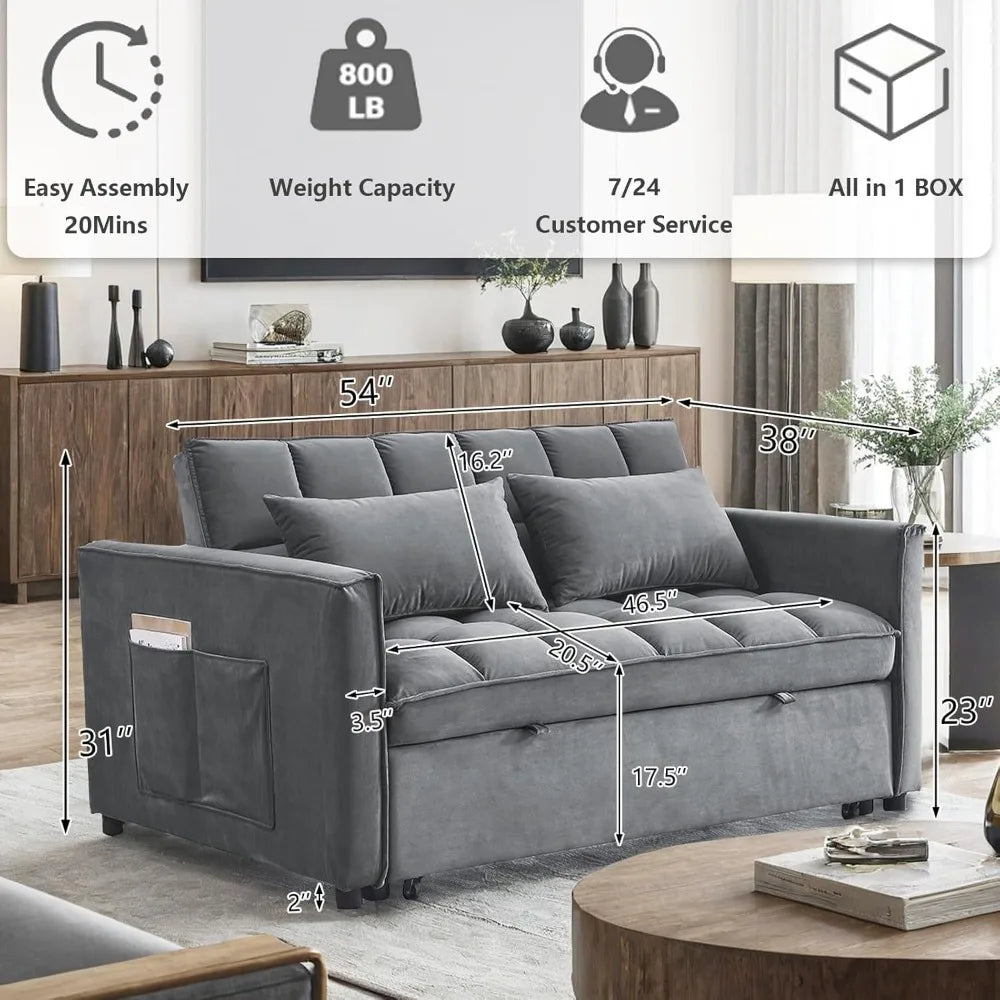 3-in-1 Convertible Sleeper Loveseat Sofa Bed Plush Pull-Out Futon w/ Storage